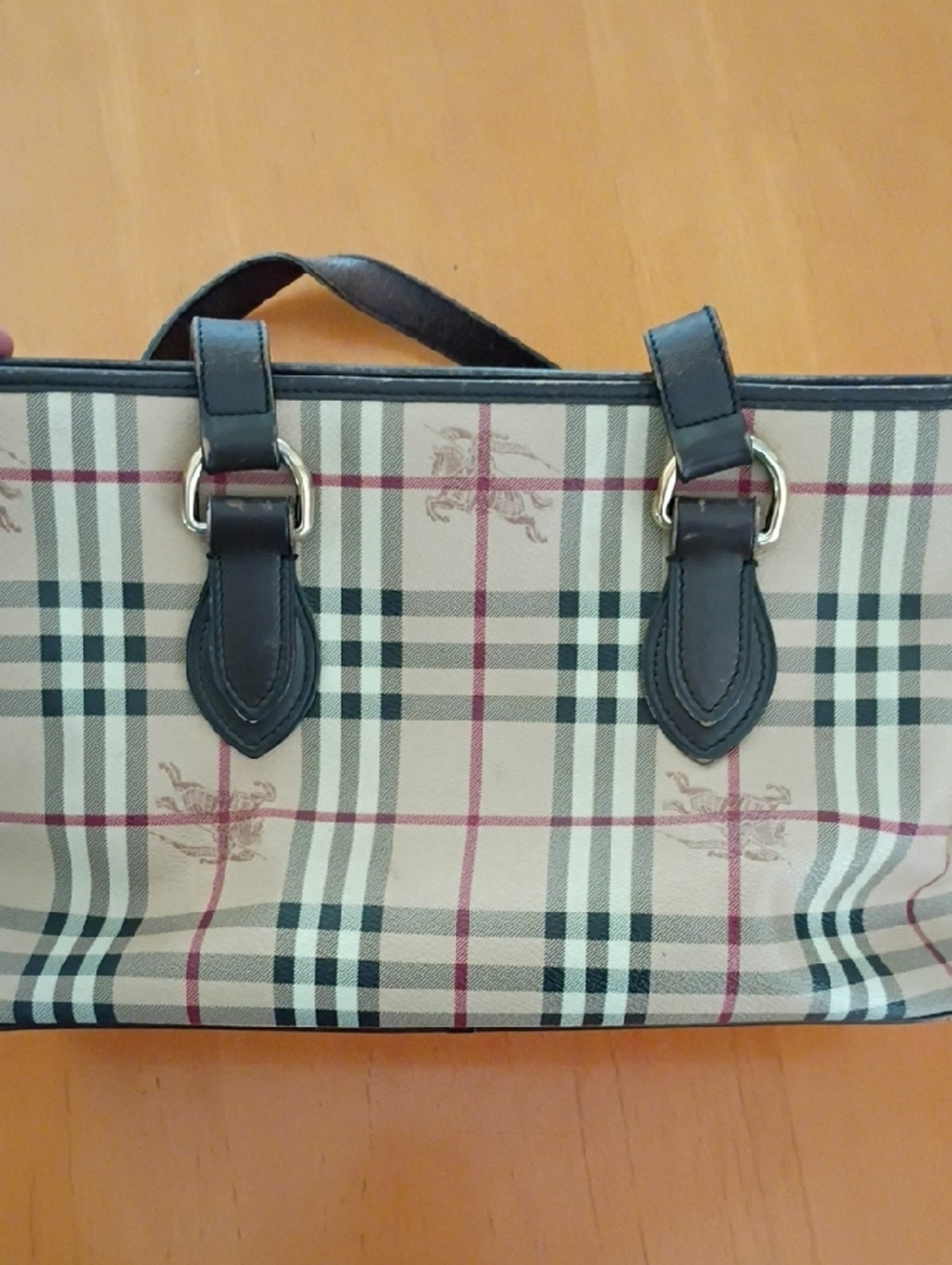 Burberry Haymarket Check Tote with Dark Brown Leather Handles - Picture 7 of 13